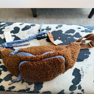 Brown Sherpa Sling Bag with Blue Accents